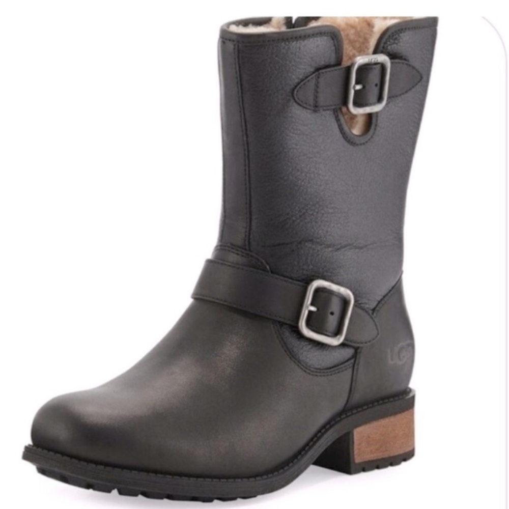 UGG Australia Women's Boots Black Chaney Biker Leather Size 8.5 fits like an 8